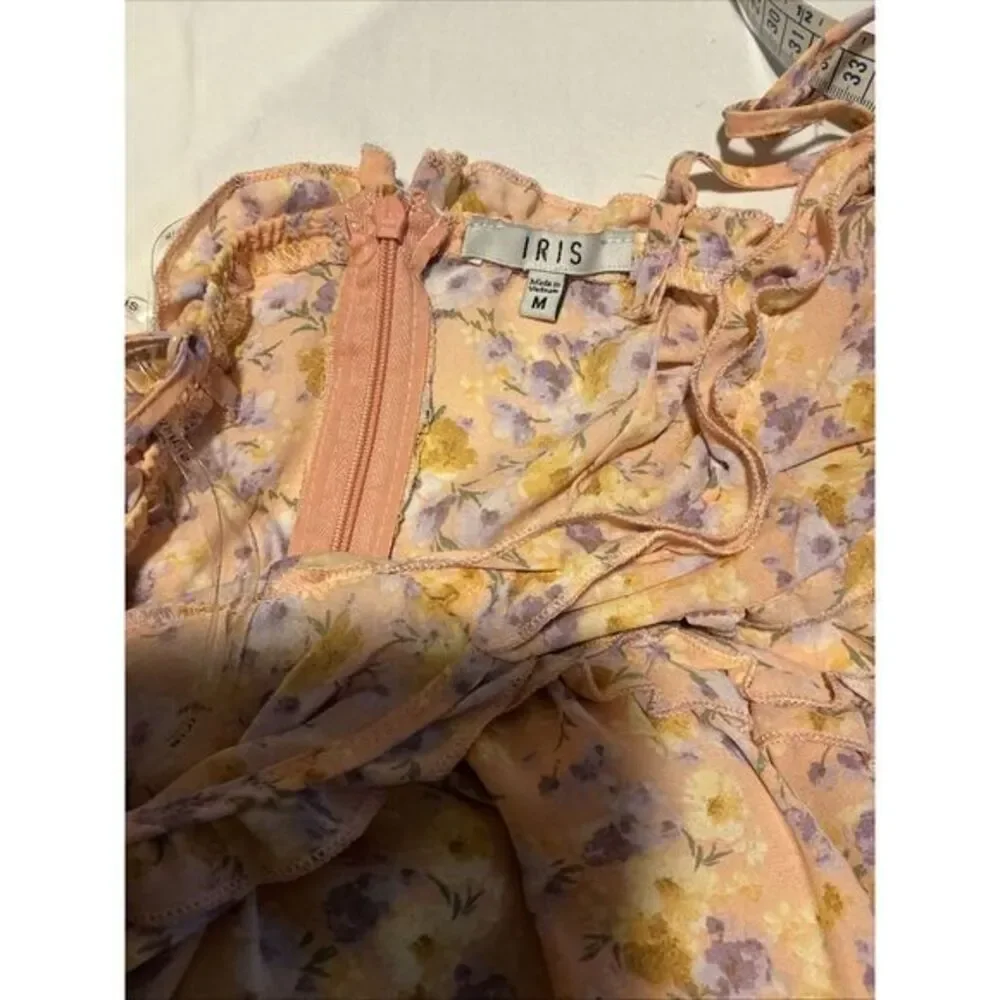 Iris Ruffled Spaghetti Adjustable Straps Light‎ Orange Floral Sz M